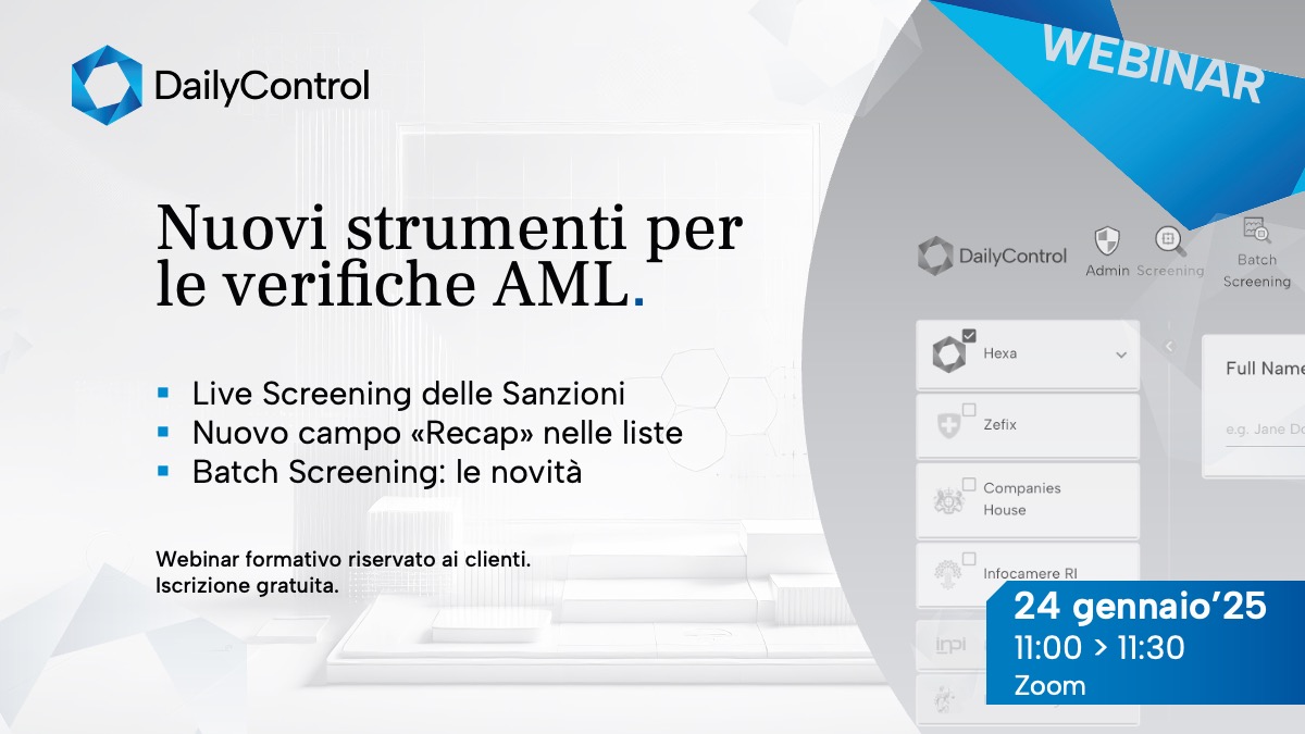 Nuovi strumenti AML - Live Screening Sanzioni - Recap - Batch Screening